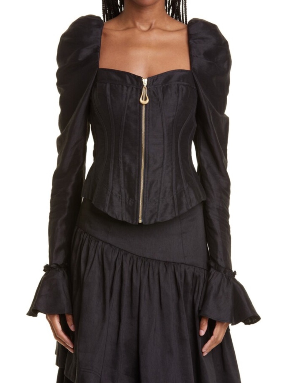 NEW Aje Giselle Long Sleeve Corset Top Black 2 US